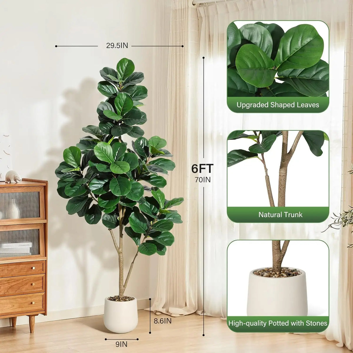 HiMISS Fiddle Leaf Fig Tree Artificial Ficus Lyrata In Planter