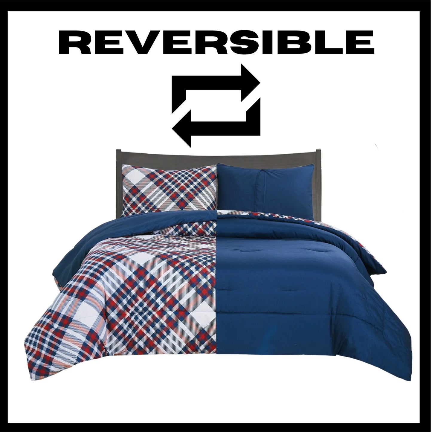 Kids Bamboo Fiber Reversible Comforter And Sham Bedding Set
