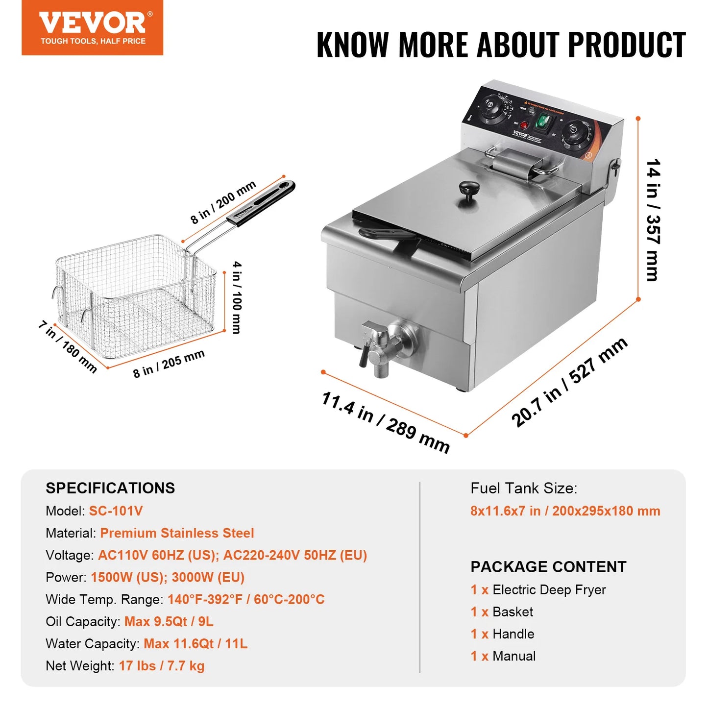 SucceBuy Commercial Electric Countertop Deep Fryer With Time Temp Control