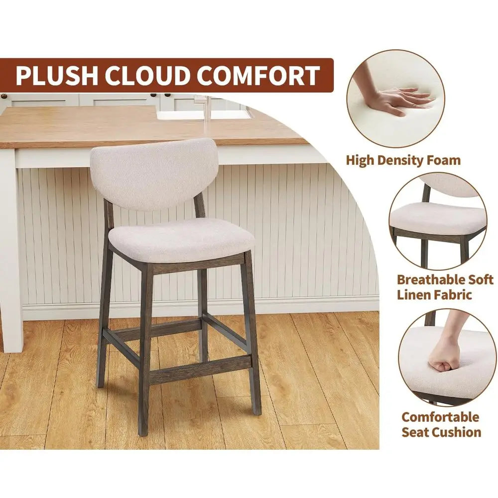 Upholstered Counter Height Bar Stools With Backrests And Wood Legs