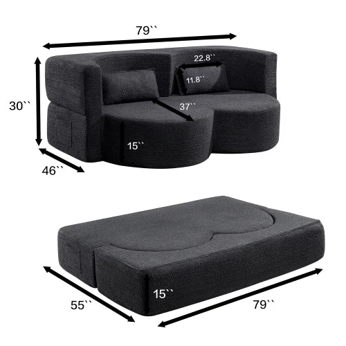 Folding Sofa Bed Futon With Bear Fabric Sleeper Living Room