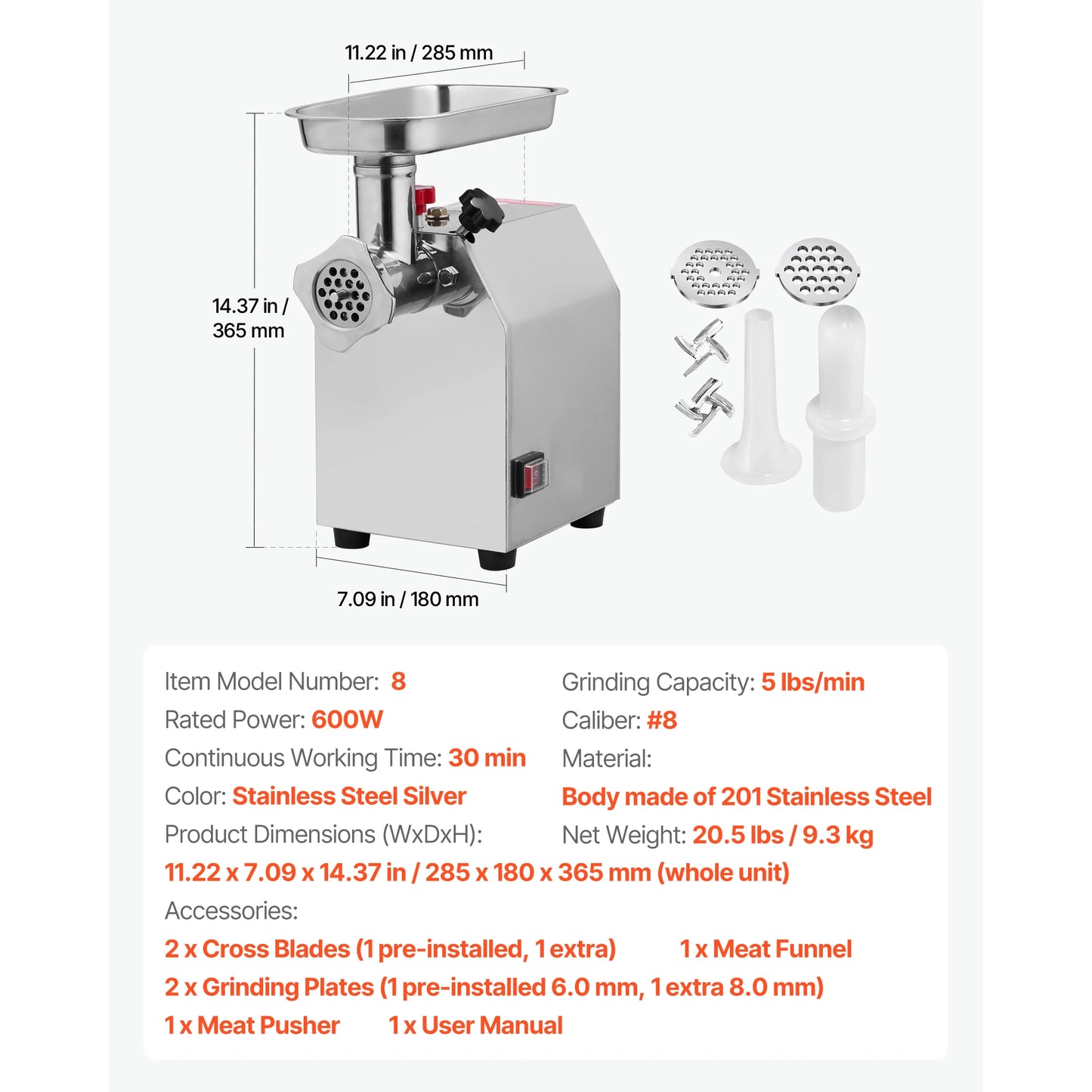 SucceBuy Commercial Electric Meat Grinder Mincer With 2 Grinding Plates