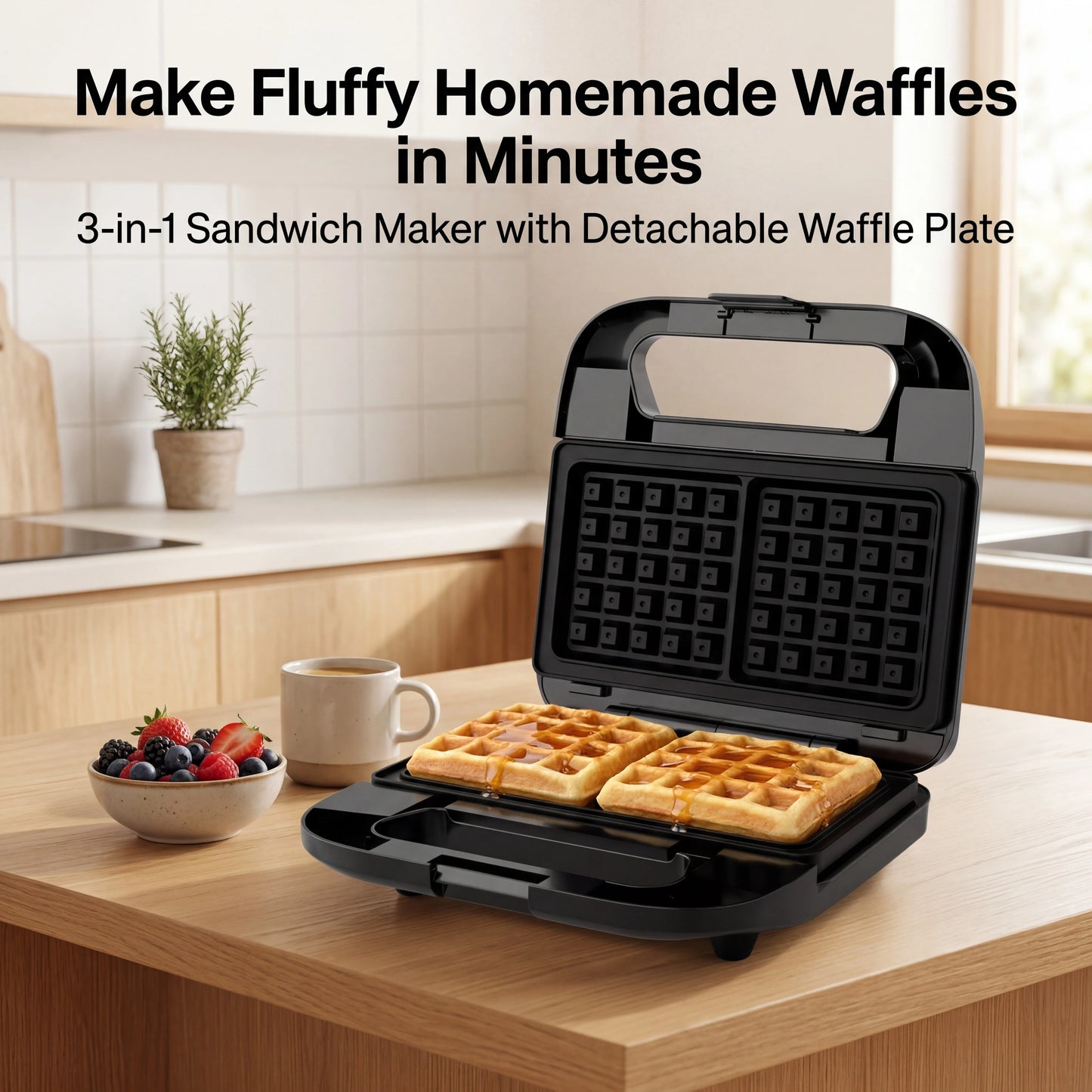 CACHOO Three In One Sandwich Maker Panini Press Waffle Iron
