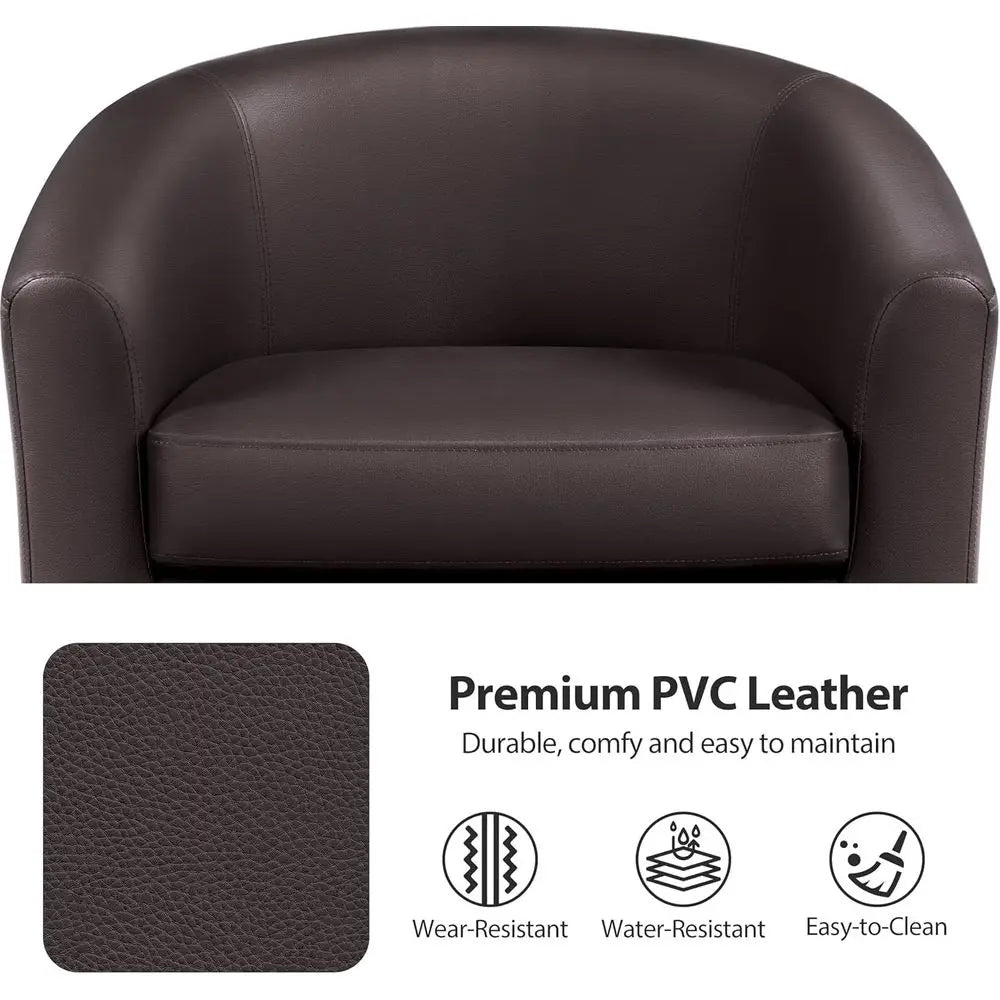 Faux Leather Barrel Accent Chairs Set of 2 Padded Seating
