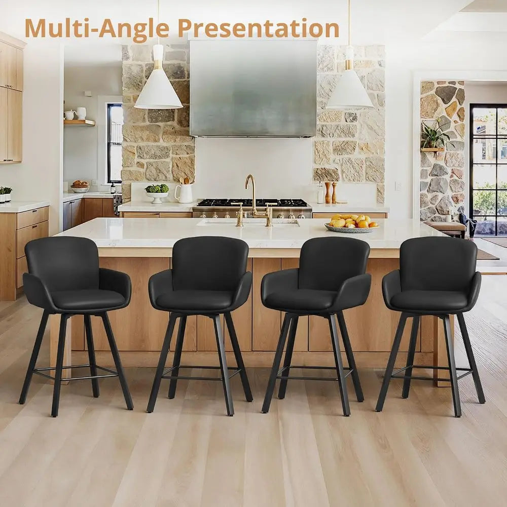 Four Swivel Upholstered Counter Height Bar Stools with Arms and Backrests