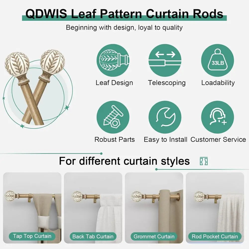 Weathered Wood Iron Curtain Rods Adjustable Heavy Duty Wall Mount