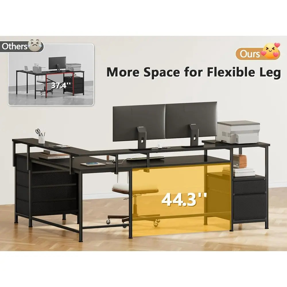 L Shaped Gaming Desk Metal Frame Led Lights Power Outlets