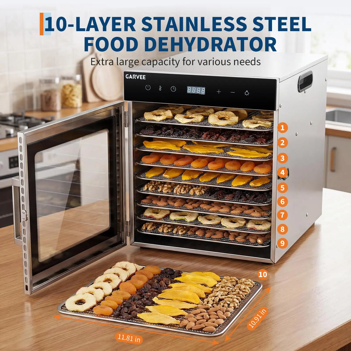 HiMISS Stainless Steel Digital Food Dehydrator With Adjustable Temperature Control