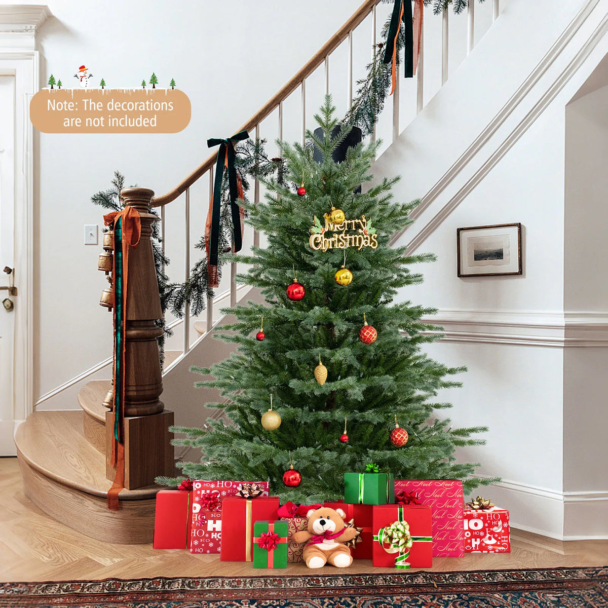 LIFEZEAL Pre Lit Artificial Christmas Tree With Hinged Spruce Branches