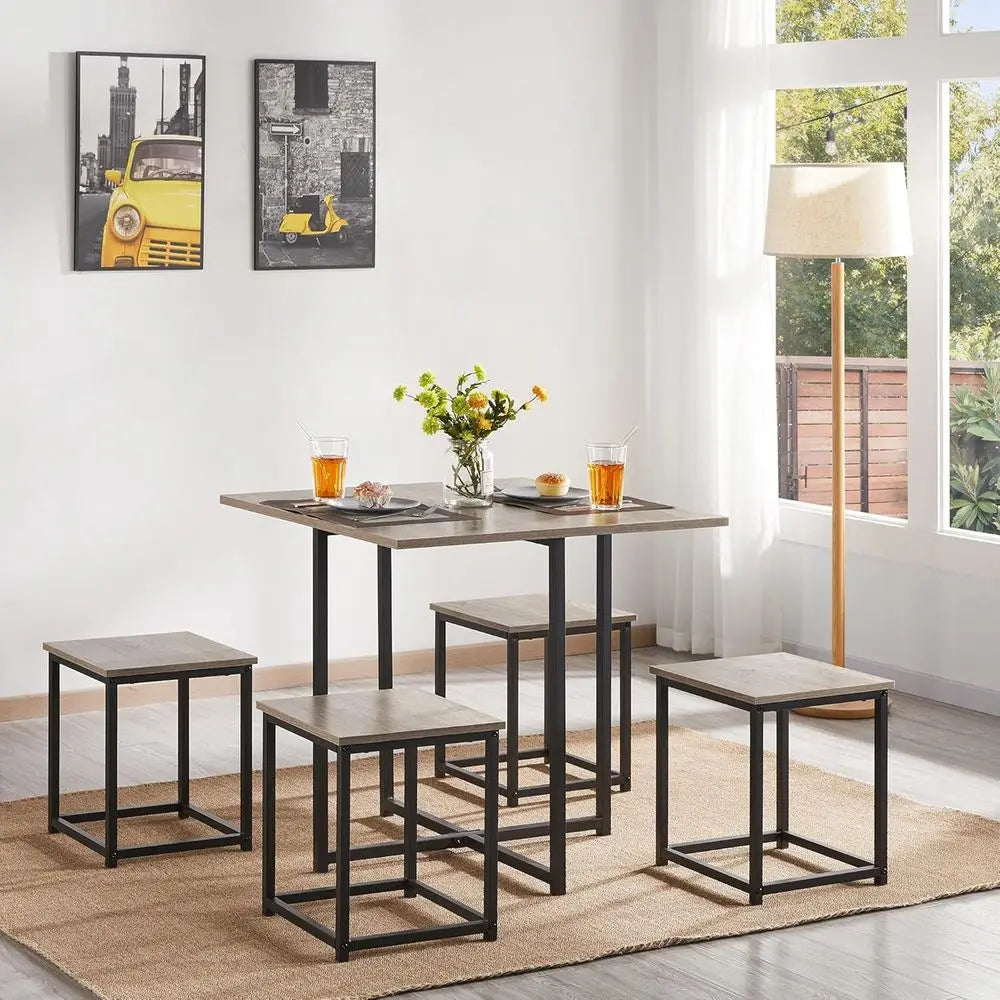 Ticify Industrial Dining Table Set For 4 With Space Saving