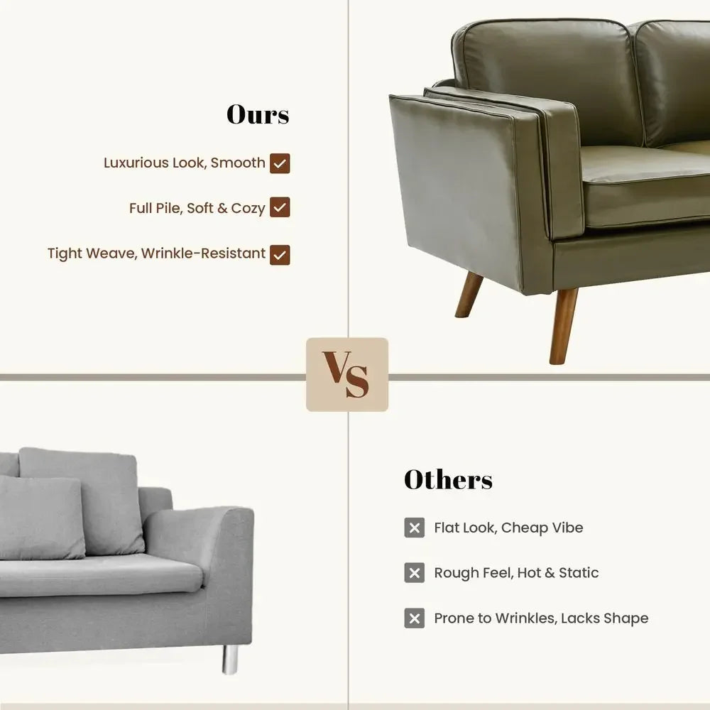 XMSJ Mid Century Modern Faux Leather Sofa Set With Ottoman