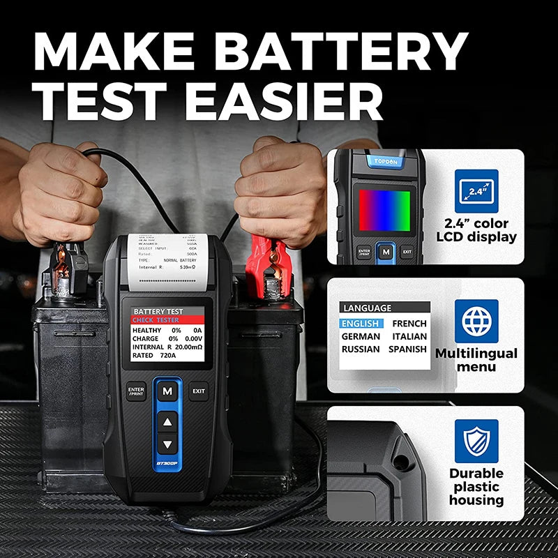 TOPDON Car Battery Tester With Printer For Cranking And Charging Tests