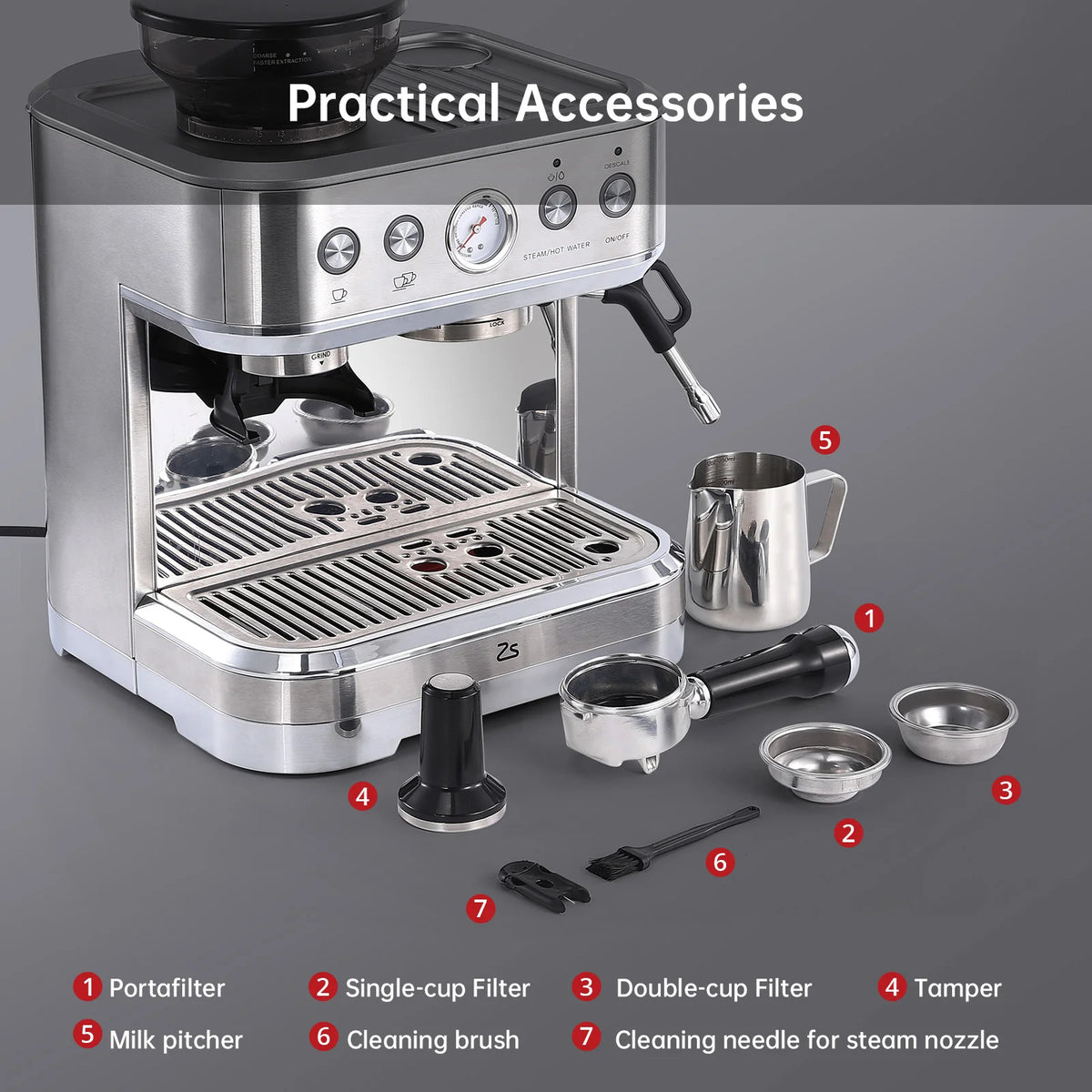 Acekool Espresso Machine With Grinder And Milk Frother For Home