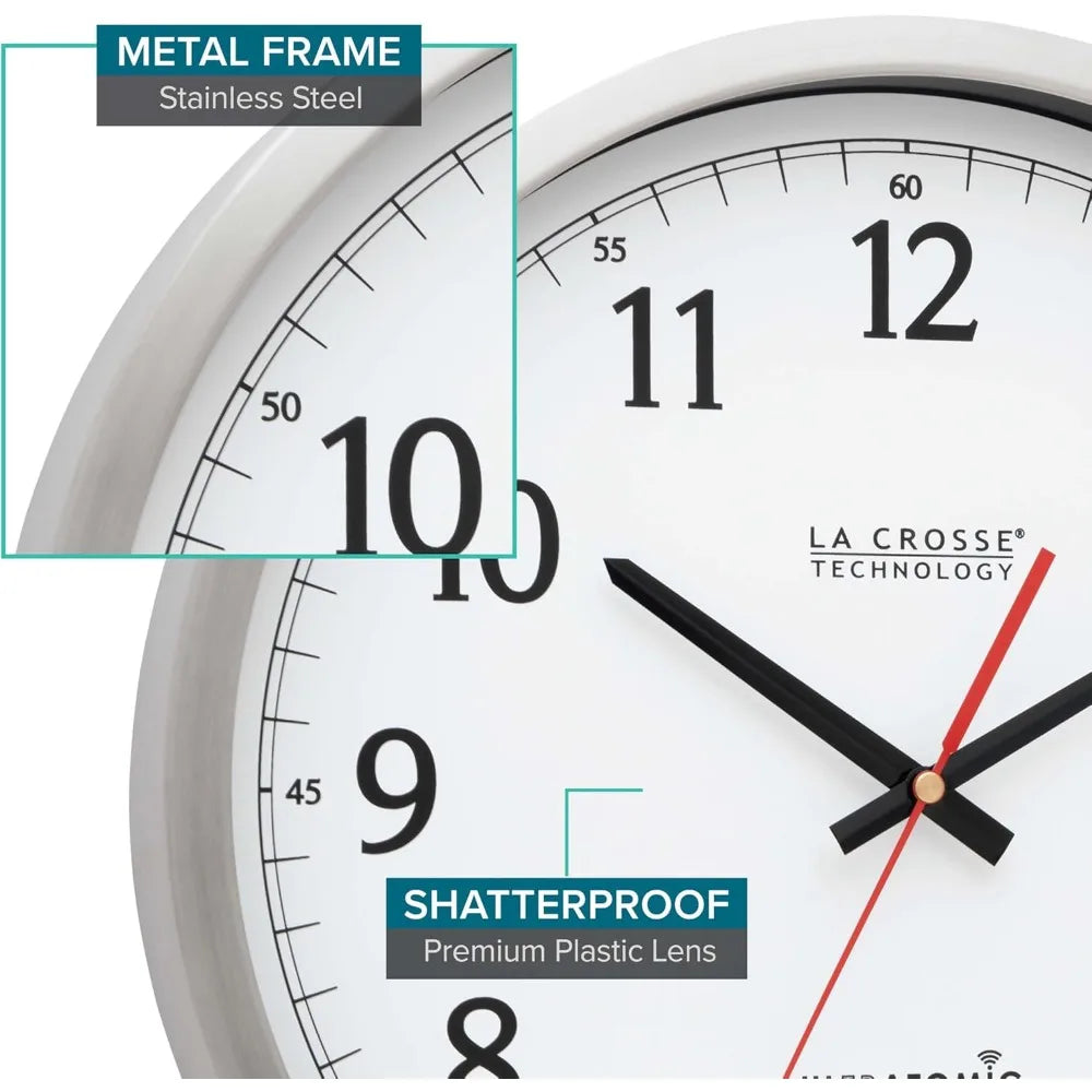 Stainless Steel Atomic Wall Clock Shatterproof Lens Quiet Movement