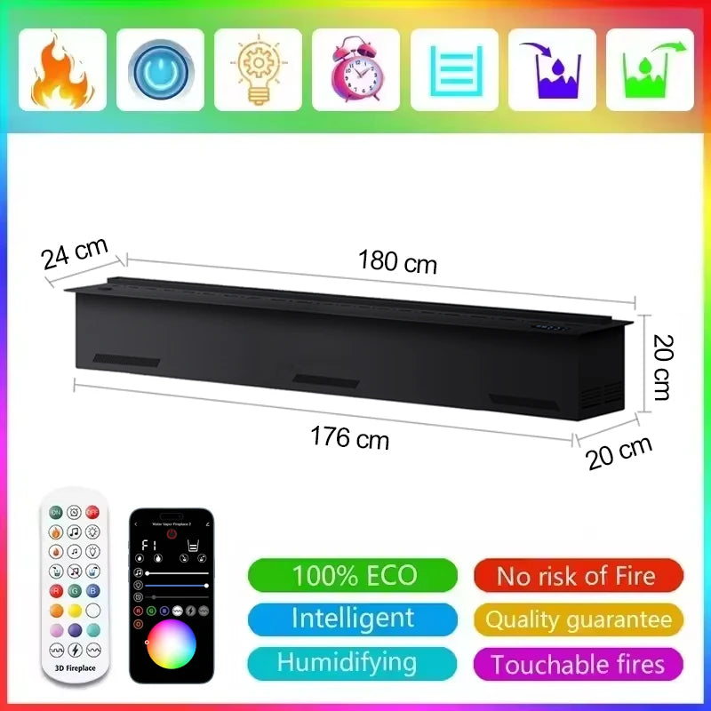 AFLYEVER Electric Water Mist Fireplace Remote Control 3D Flame Humidifier