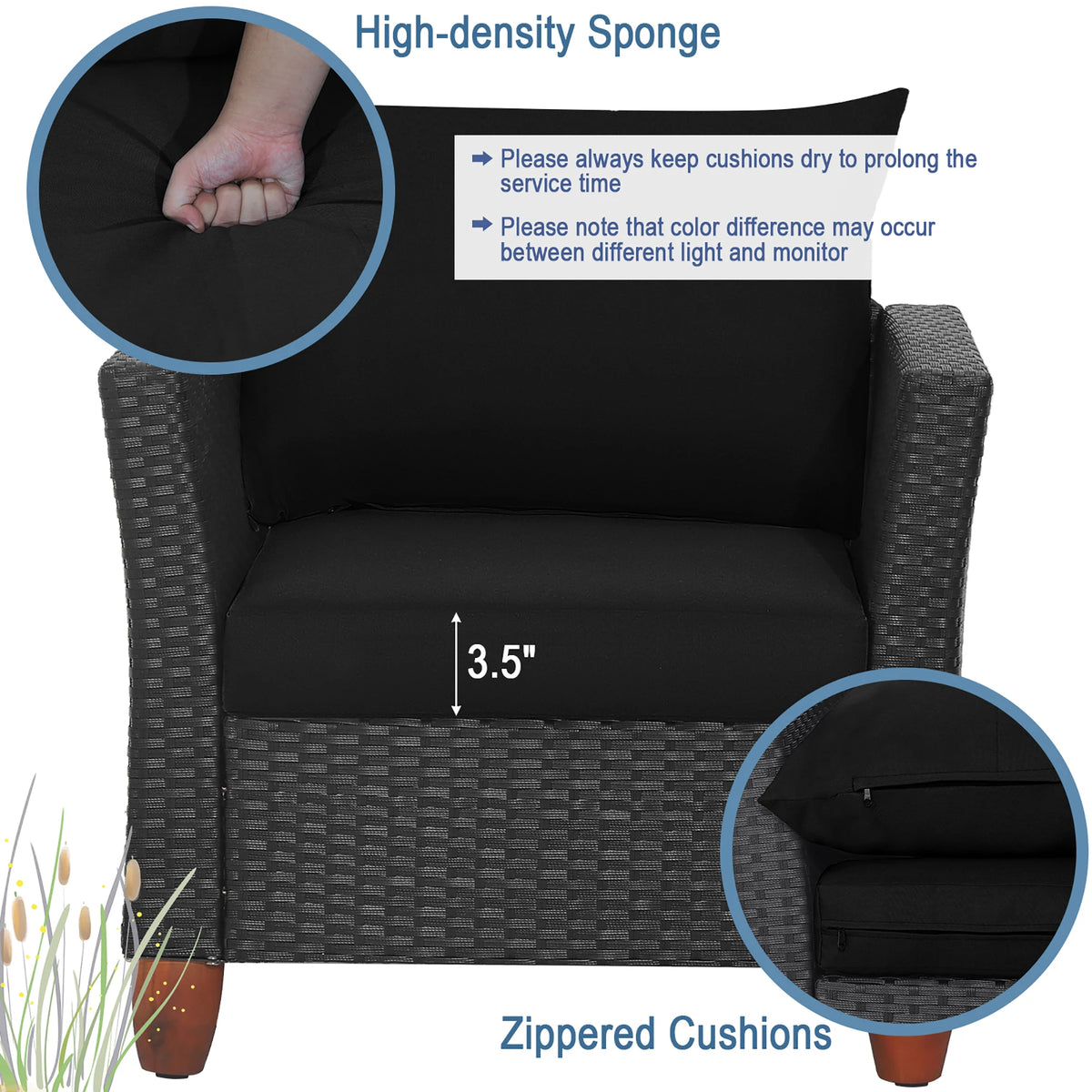 HOMASIS Patio Rattan Furniture Set With Cushioned Sofa And Table