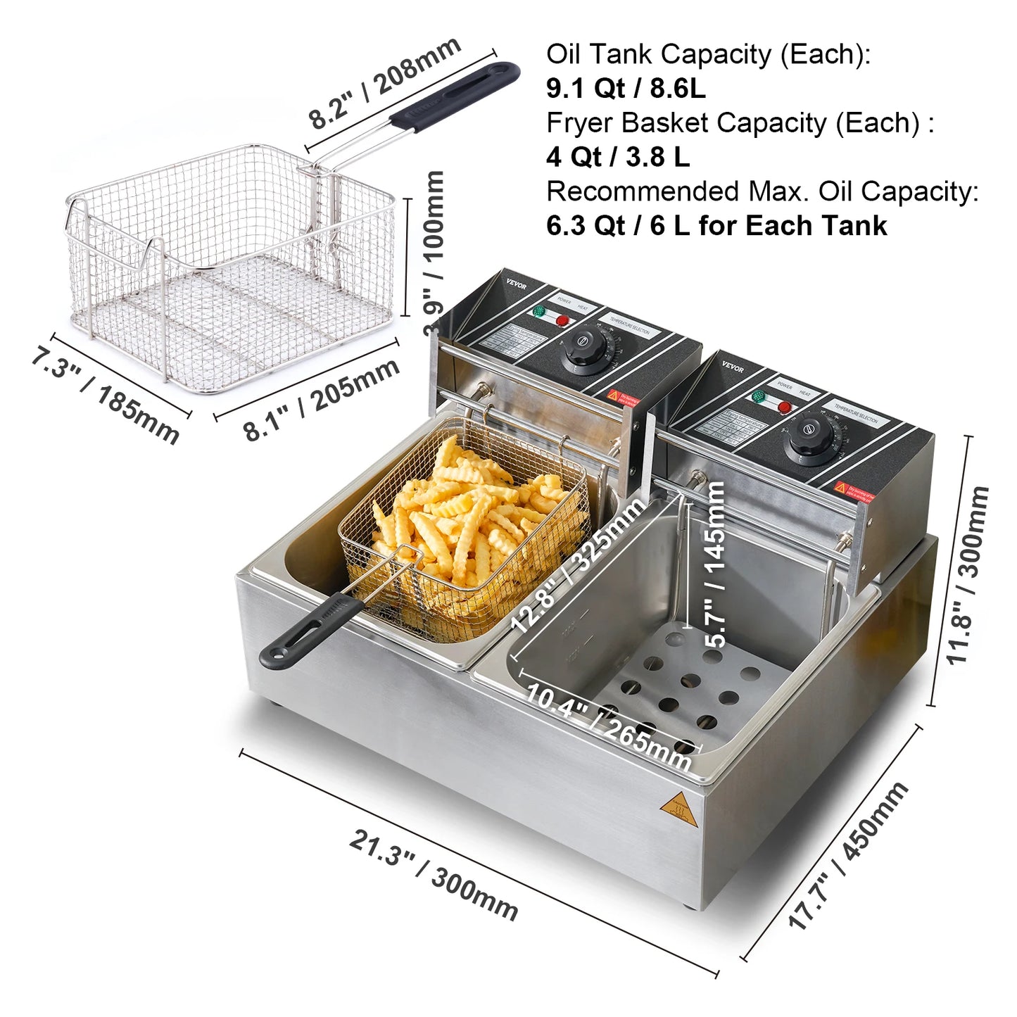 SucceBuy Electric Dual Tank Deep Fryer Commercial Countertop Fryer
