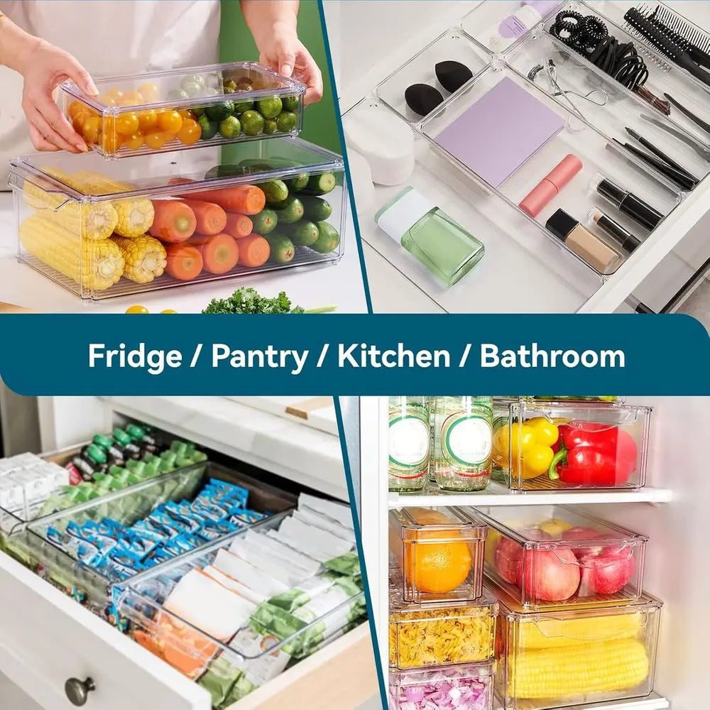 Refrigerator Organizer Bins Set with Stackable Lids