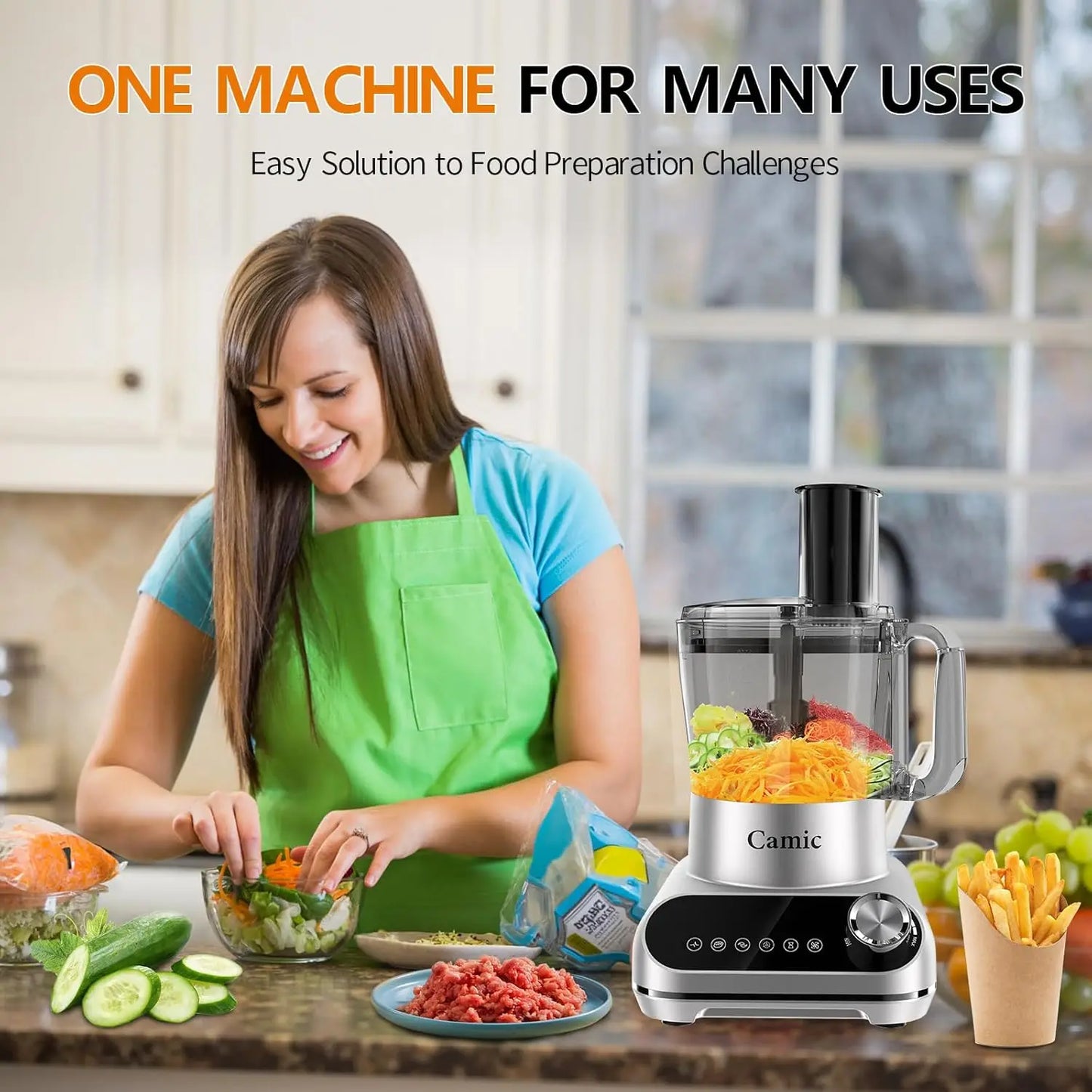 XMSJ 600W Food Processor 72oz Large Capacity Countertop Chopper
