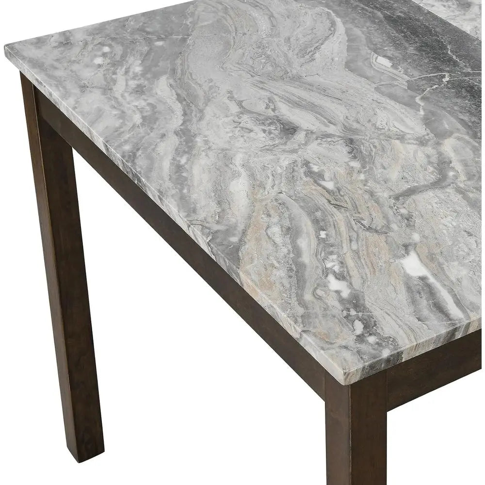 Ticify 7 Piece Solid Wood Dining Set With Marble Table
