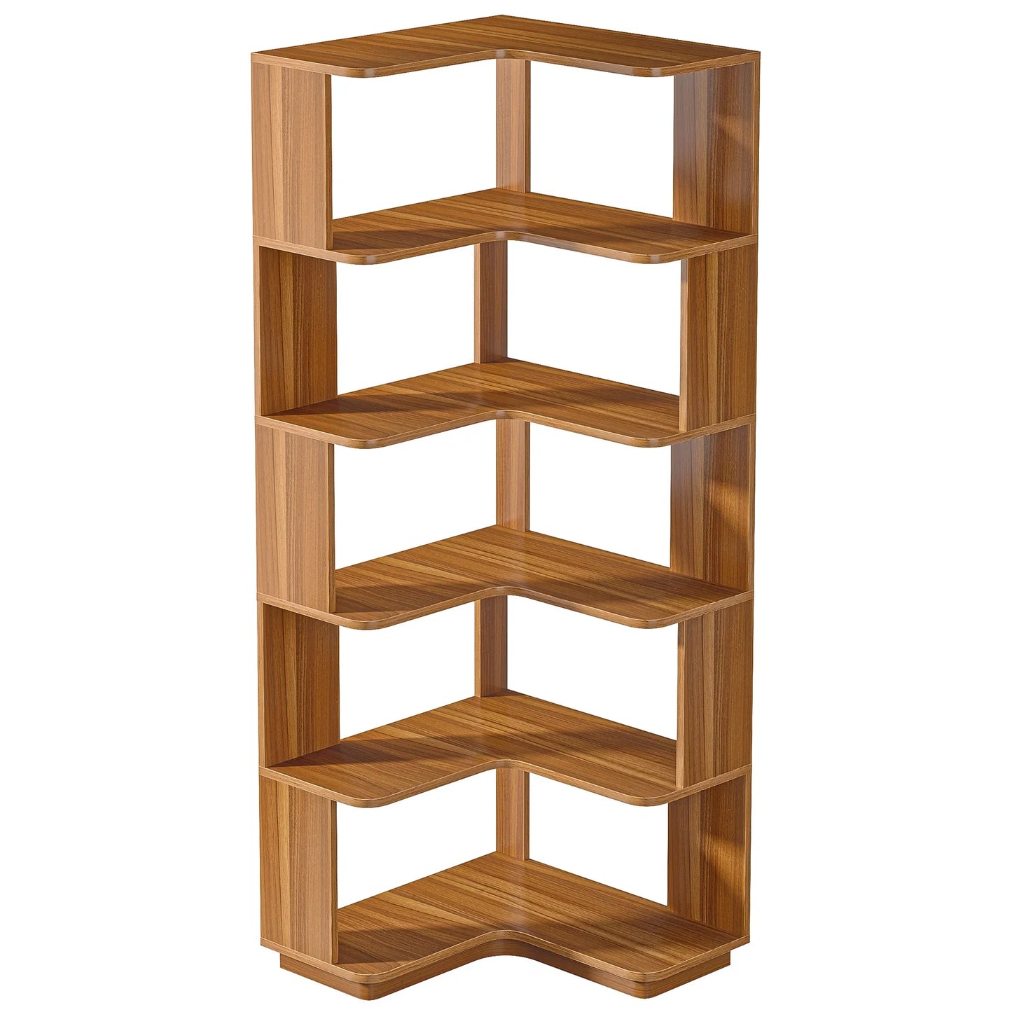 Tribesigns Six Tier Corner Bookshelf With Anti Drop Panel Wood Grain