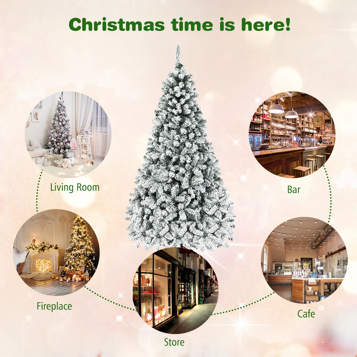 MULTIGOT Pre-Lit Snow Flocked Hinged Artificial Christmas Tree