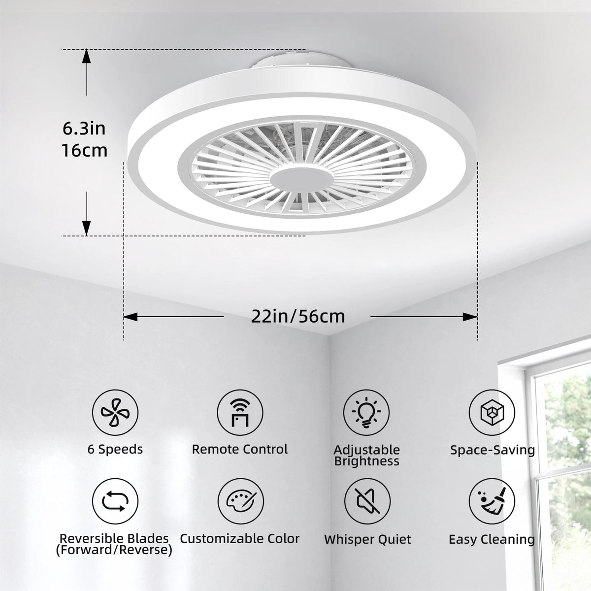 Silent Ceiling Fan With Light Reversible DC Motor Remote Control