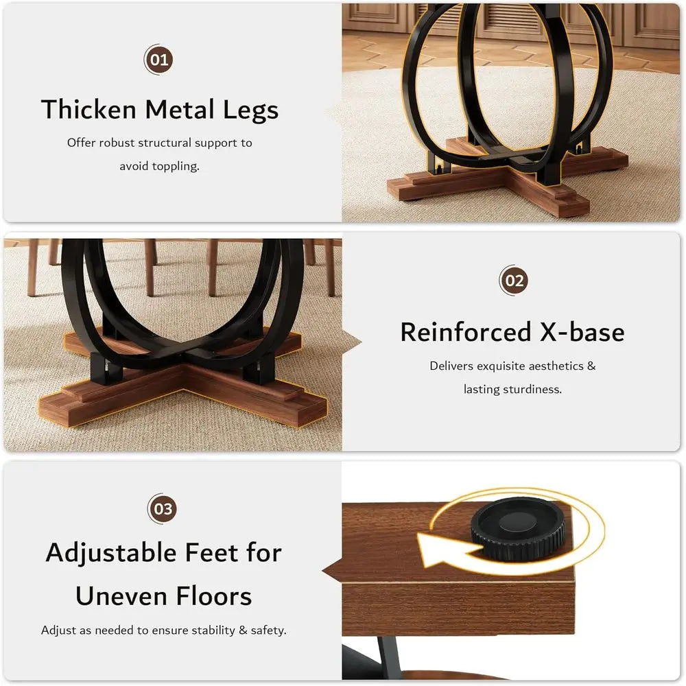 Ticify Expandable Round Dining Table With X-Base Metal Legs
