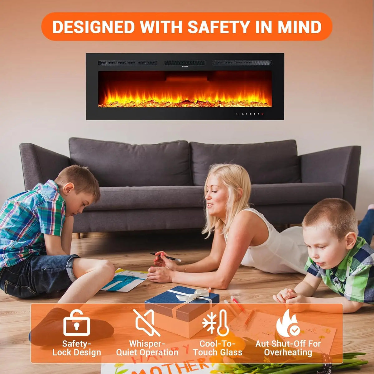 Acekool Electric Fireplace With Remote Wall Mounted Heater