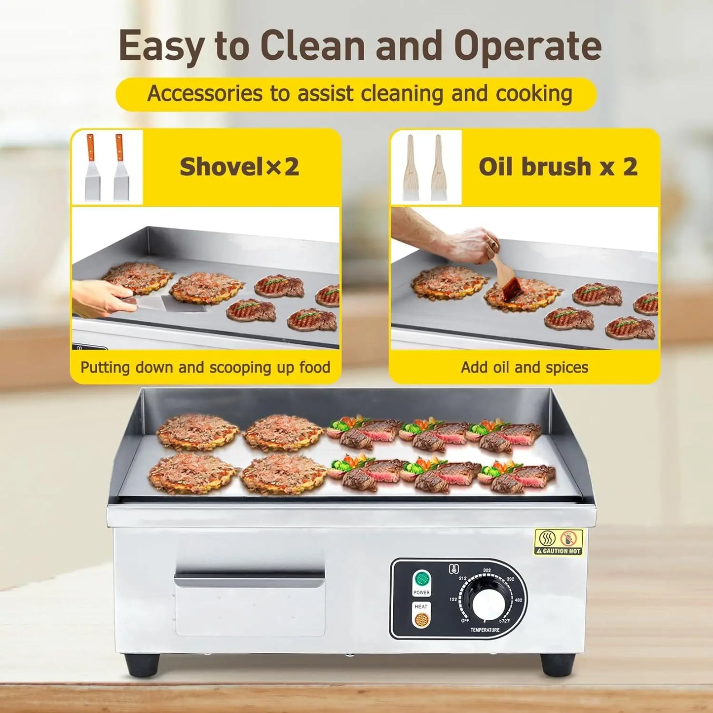 XMSJ 1500W Commercial Stainless Steel Electric Griddle Adjustable Temperature