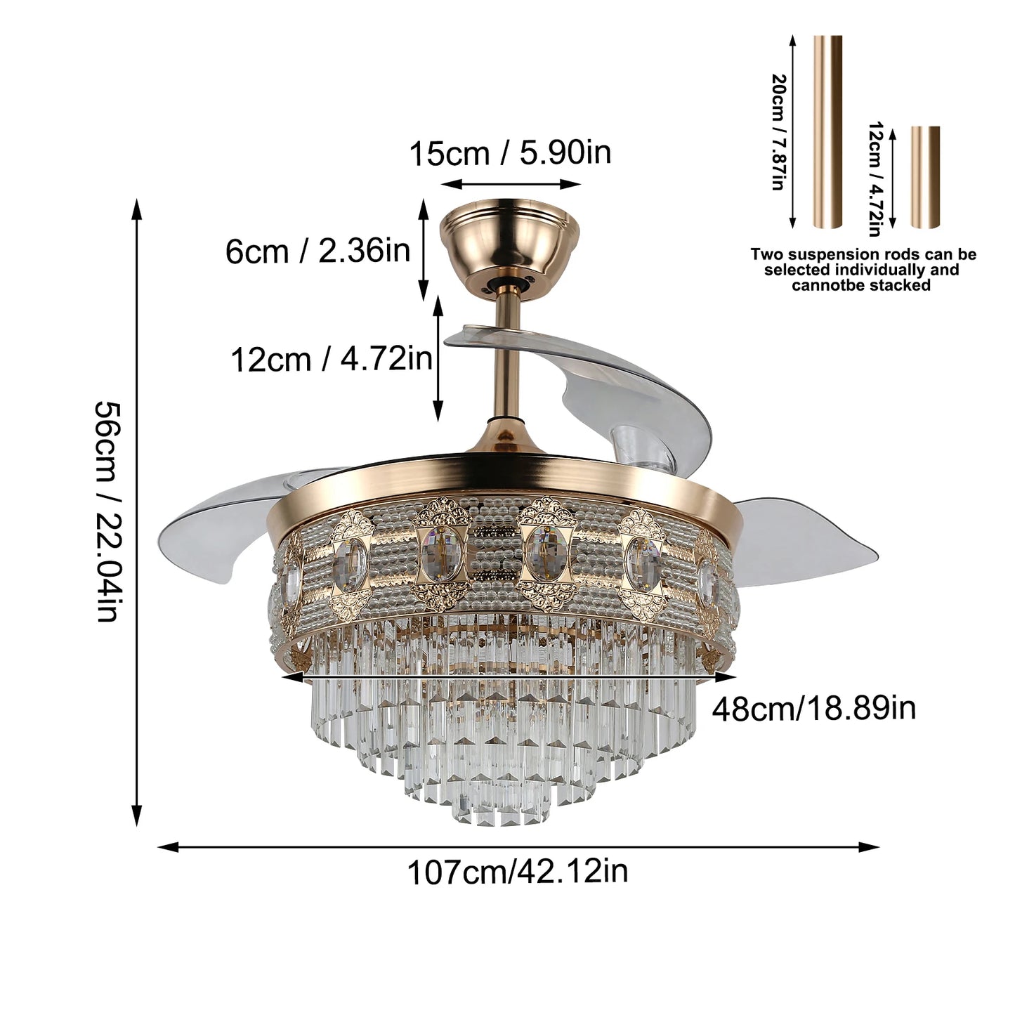 VETRULUS Smart Ceiling Fan Chandelier With Remote 6 Speed