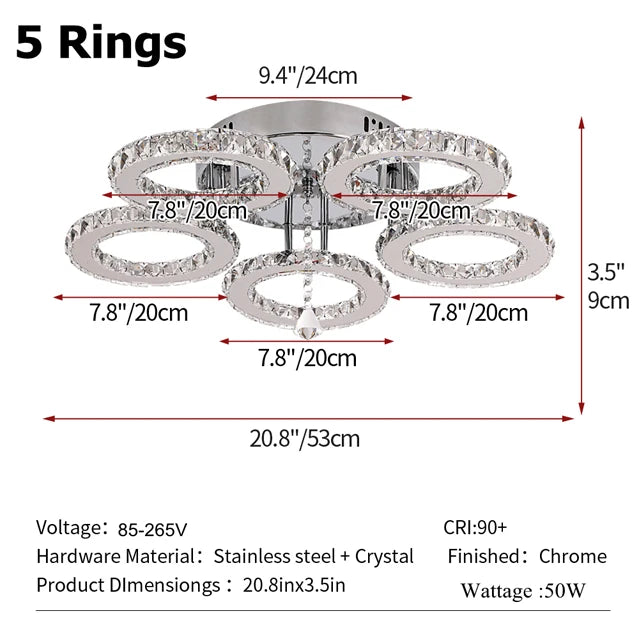 GreeLustr Modern Led Crystal Pendant Ceiling Light Fixture