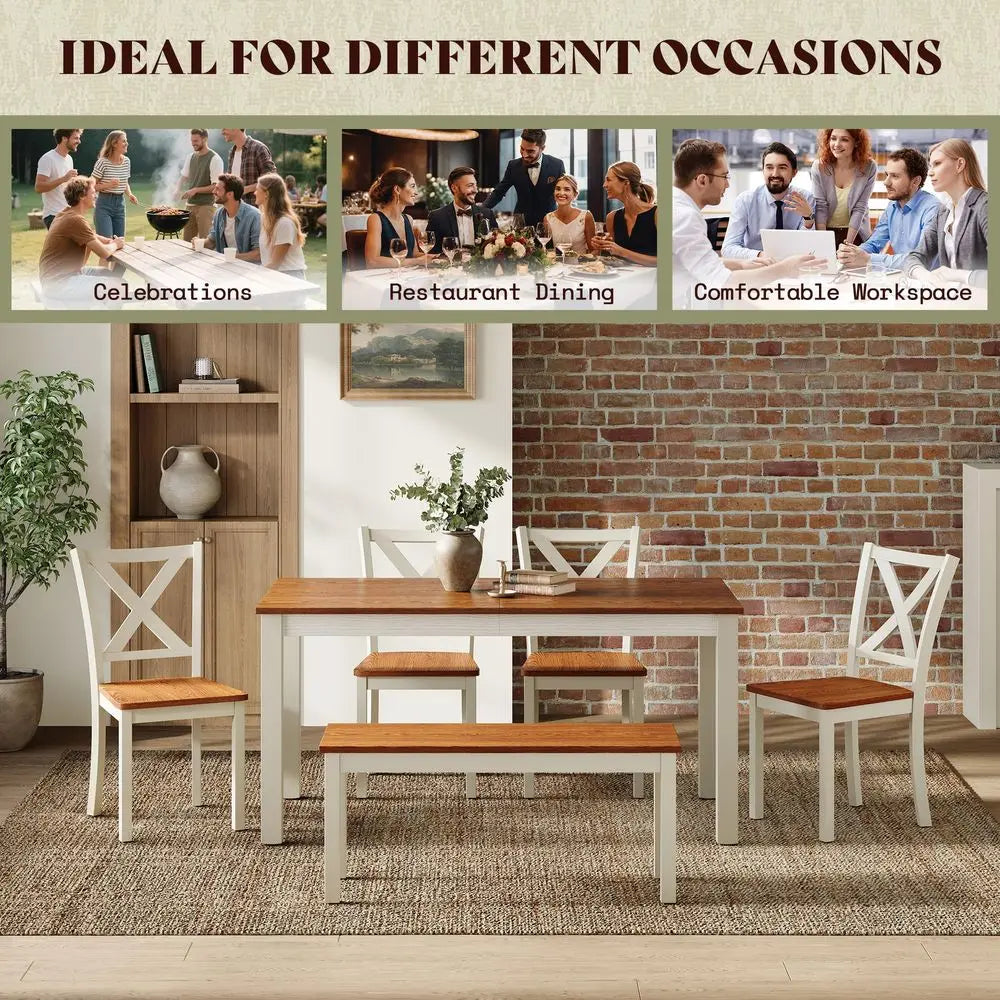 Farmhouse Dining Table Set With Bench And Chairs For Six
