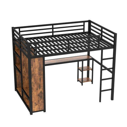 Loft Bed Frame With Builtin Wardrobe Desk And Shelves Woodgrain
