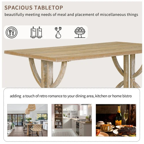 Retro Rectangular Dining Table Set With Upholstered Chairs And Bench