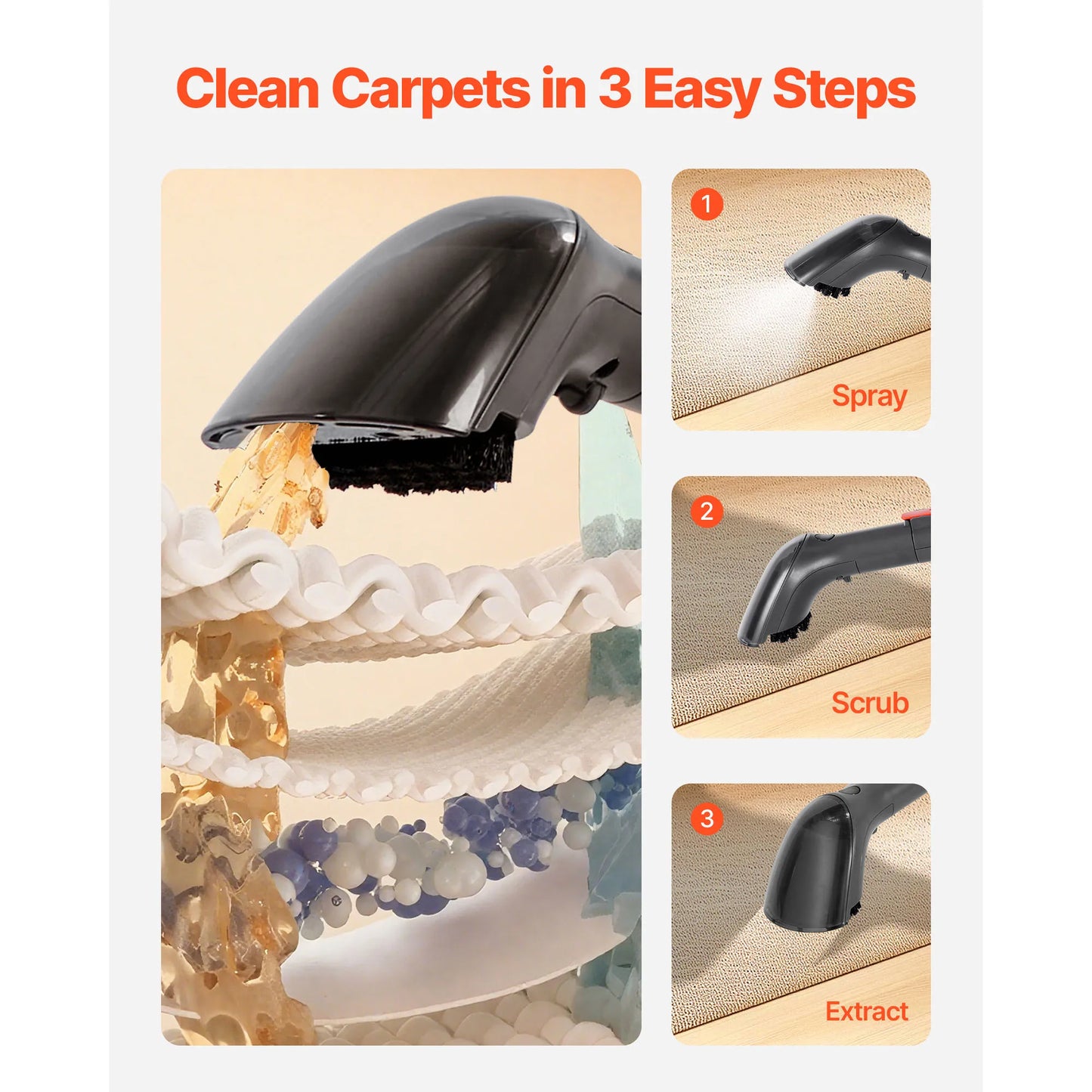 Carpet Cleaner Handheld Extractor With Dual Water Tanks For Rug