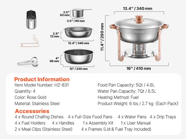 SucceBuy Chafing Dish Buffet Set Stainless Steel With 4 Pans