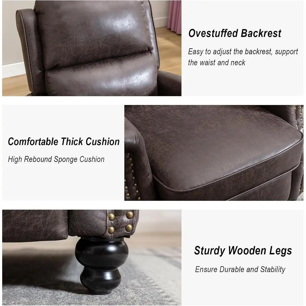 Pushback Recliner Chair PU Leather Armchair Rivet Decor Accent