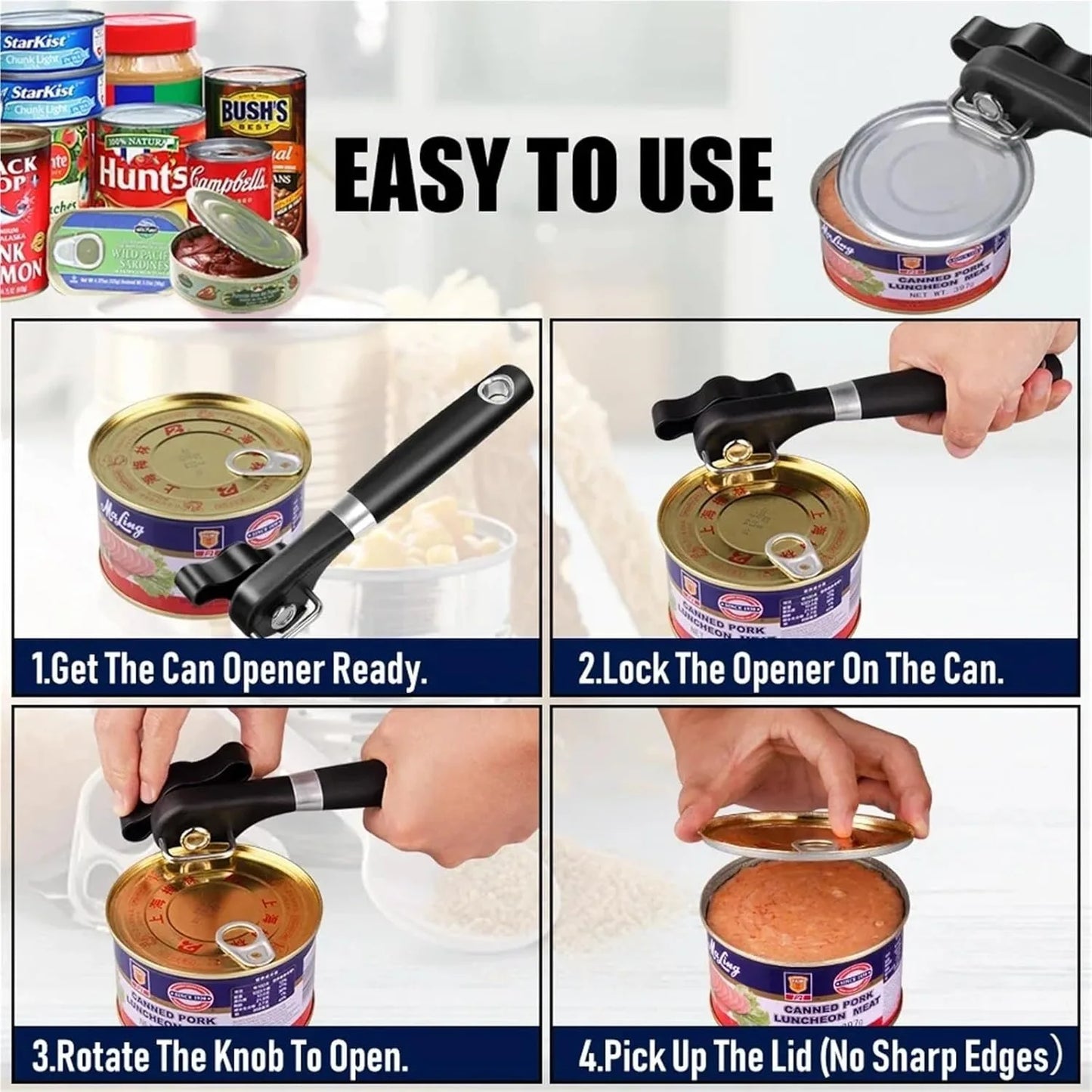 Stainless Steel Manual Can Opener Safe Cut Smooth Edge Kitchen Tool