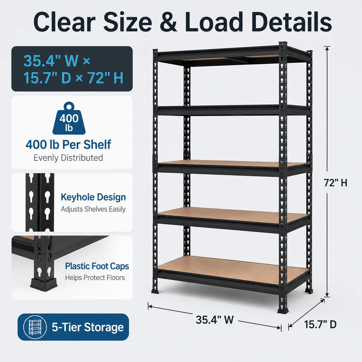 Five Tier Garage Storage Shelving Unit With MDF Shelves And 400 Pounds Per Shelf