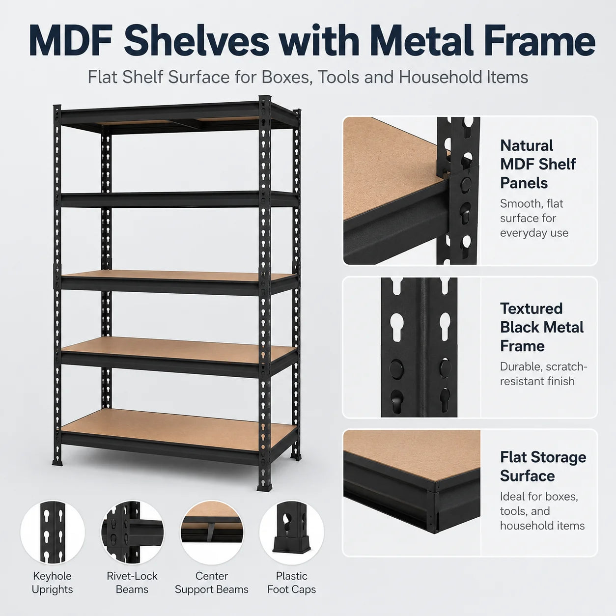 Five Tier Garage Storage Shelving Unit With MDF Shelves And 400 Pounds Per Shelf