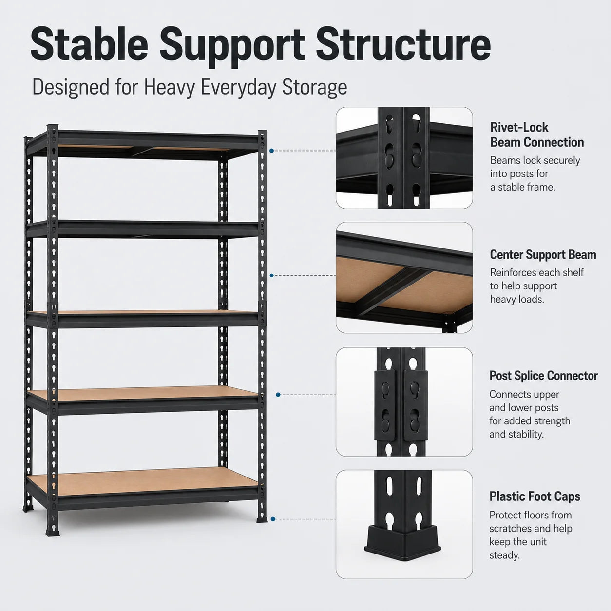 5-Tier Garage Storage Shelving Unit With Adjustable Metal Racks And MDF Shelves