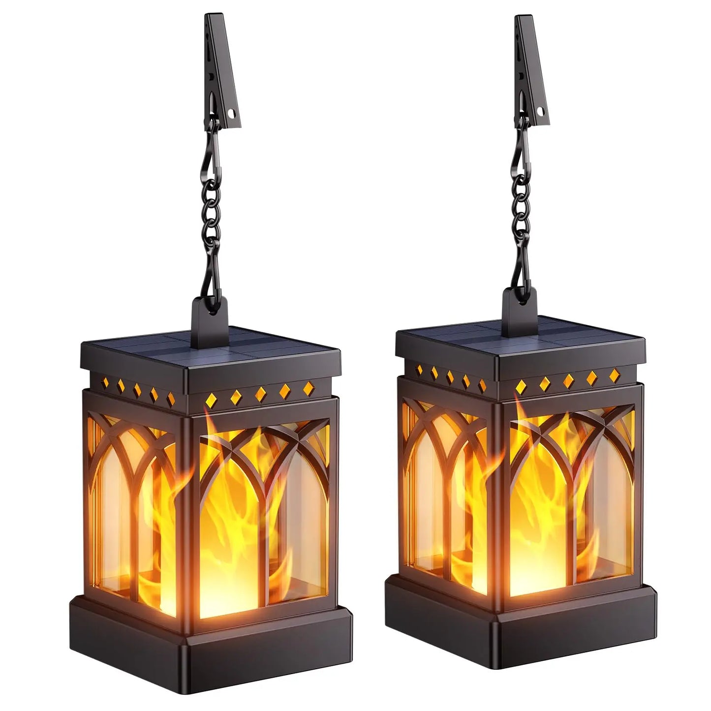 Outdoor Solar Lanterns Waterproof LED Hanging Lights Two Modes Auto On