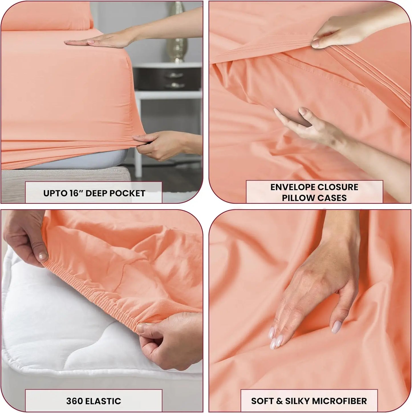 LDC Lux Decor Collection Microfiber Sheet Set 4 Piece Embroidered