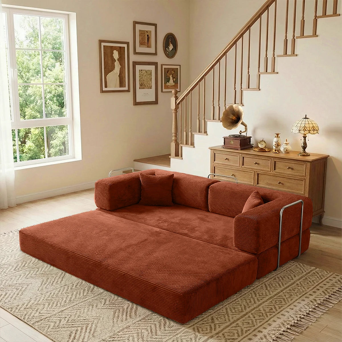 YQzyphyna Corduroy Futon Sofa Bed 4 In 1 Sleeper Loveseat