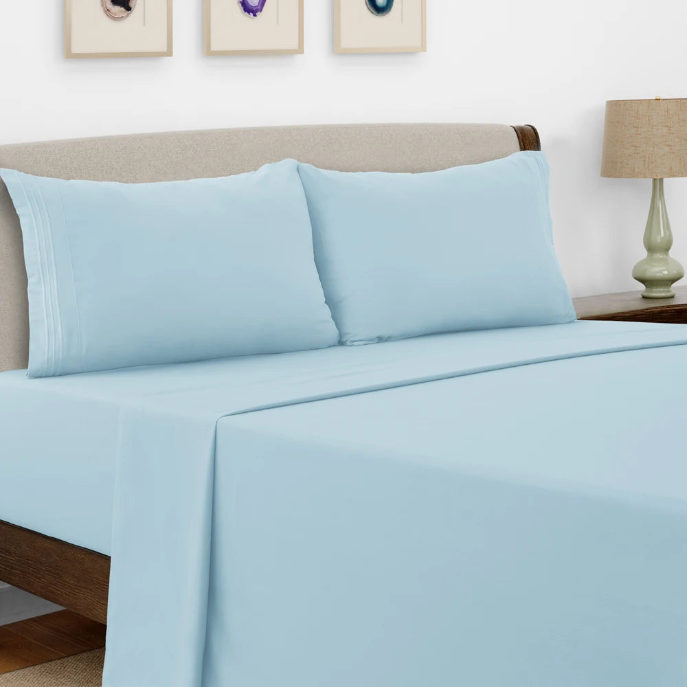LDC Lux Decor Collection Microfiber Bed Sheet Set Embroidered Pillowcases