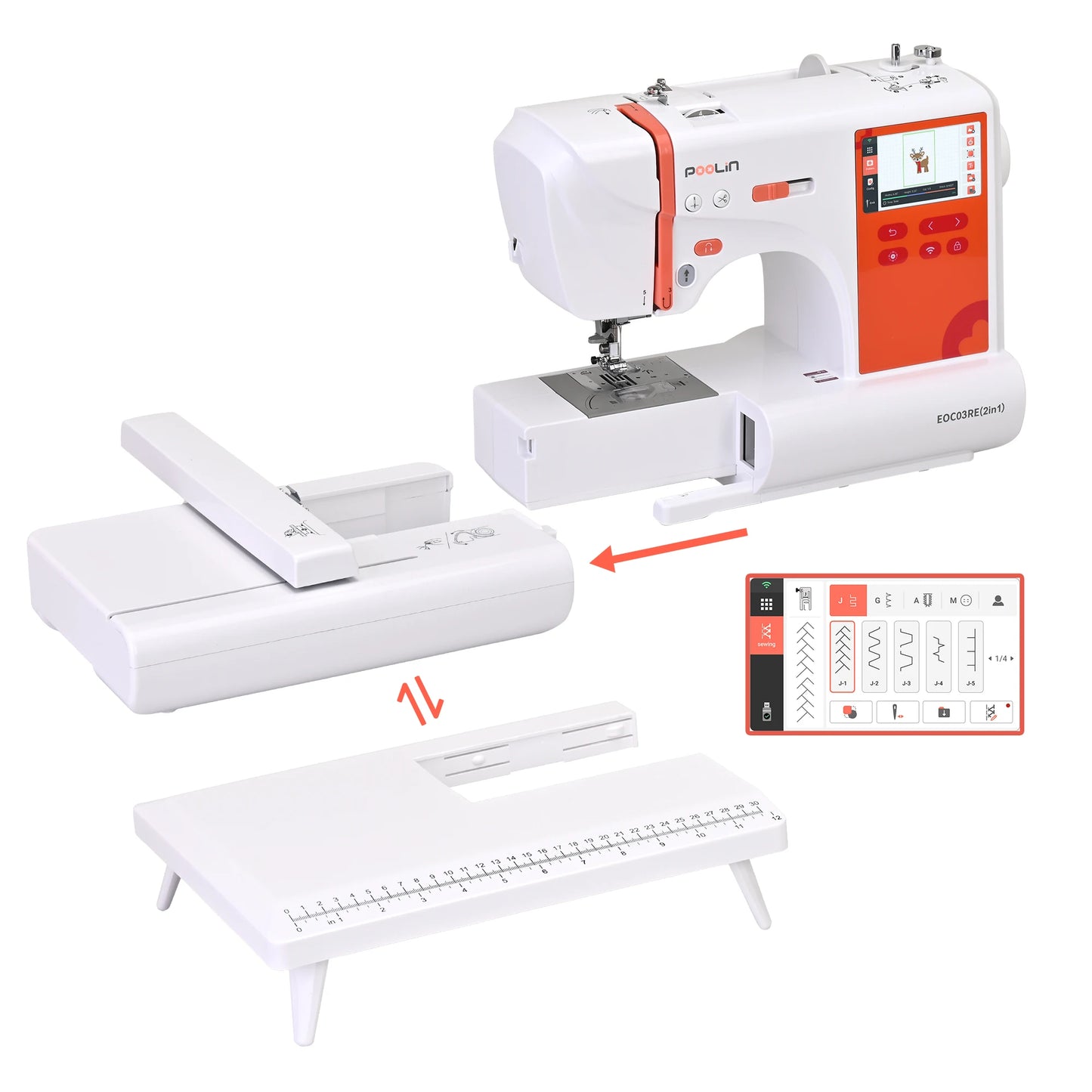 Poolin EOC03RE 2in1 Computerized Sewing And Embroidery Machine