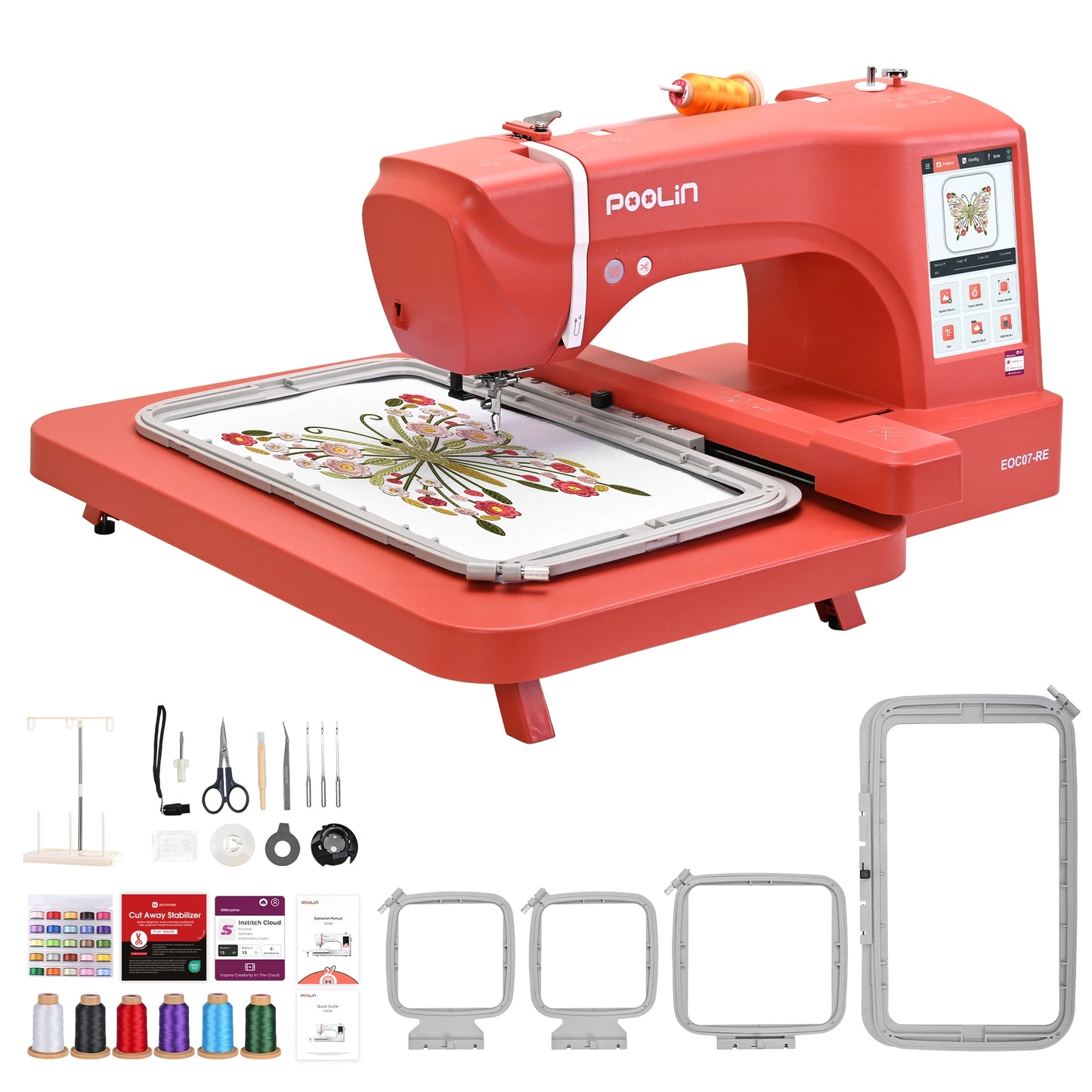 Poolin EOC07RE Embroidery Machine With Starter Supplies Included