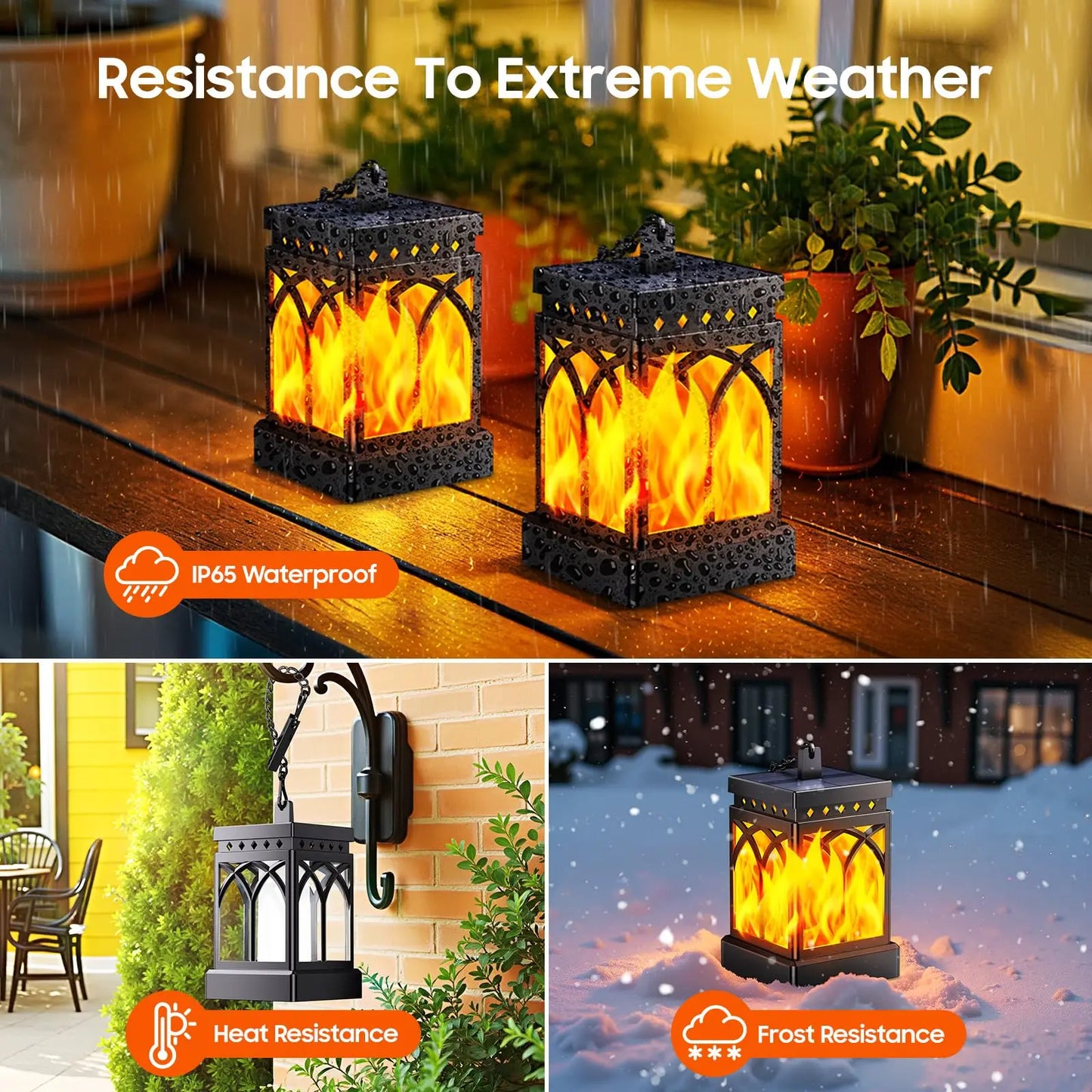 Outdoor Solar Lanterns Waterproof LED Hanging Lights Two Modes Auto On