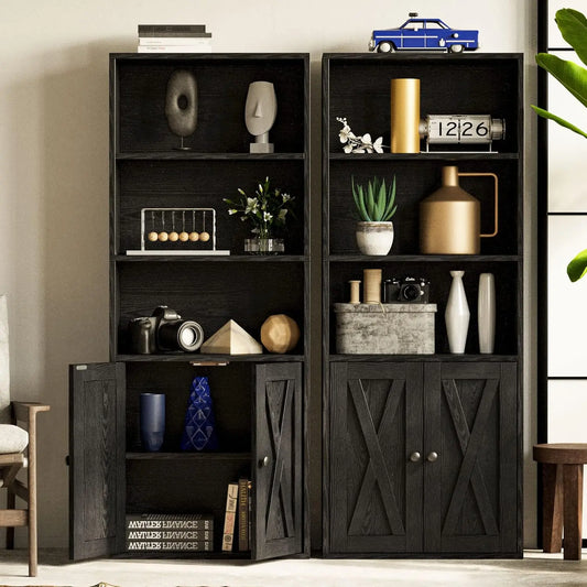 Ironck Industrial Bookcases With Doors Five Shelf Floor Standing